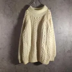 【肉厚】 アラン ケーブル編み セーター タートルネック 生成り ニット