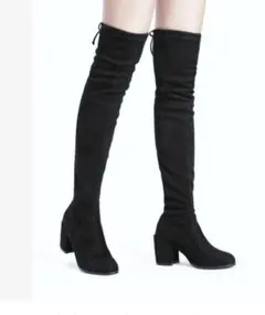 黒 スエード ロングブーツ ヒール約5.1〜7cm