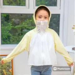 キッズ薄手フード付きパーカー UVカット 男女兼用 長袖［イエロー］