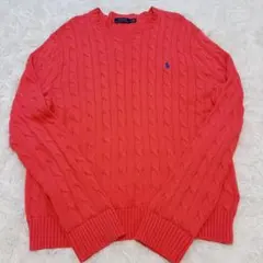 【近年タグ】ラルフローレン ケーブルニット ポニー刺繡 長袖 サーモンピンク