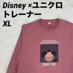 Disney × ミッキー ロゴ トレーナー XLサイズ スウェット ピンク
