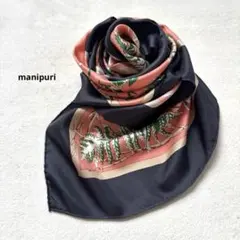 6-8.美品 manipuri バンダナデザイン シルクスカーフ ネイビー - メルカリ
