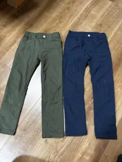 キッズ 長ズボン　130 スリムフィットパンツ ネイビー　カーキ　2本セット