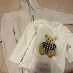 ベージュ トレーナー　セットアップ　クマプリント Ｔシャツ