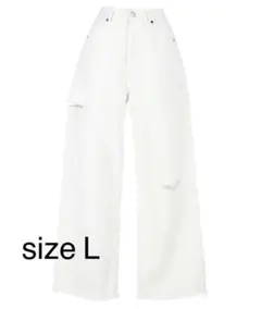 新品 ホワイト デニム パンツ Lサイズ ダメージ加工 ジーパン 白 タグ付き