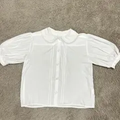 ホワイト 襟付き 半袖シャツ Fサイズ　レディース　半袖　レトロ
