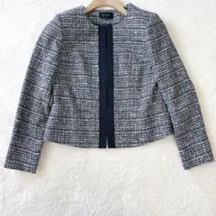 【極美品】ケティ ketty ノーカラー ツイードジャケット ネイビー 紺 M