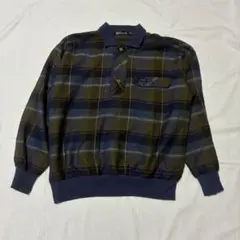 90s Zealzip タータンチェック 長袖ポロシャツ M 昭和レトロ