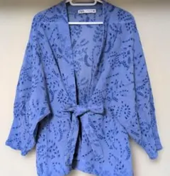 ZARA ザラ　刺繍ブラウス　ブルー　ボレロ　コットンリネンシャツのサムネイル