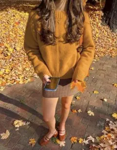 SHEIN オレンジ ブラウン ニット センター