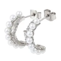 ピアス プラチナ加工 パール クリスタル エタニティ フープ シルバー925