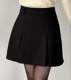 メルトンプリーツミニスカート　ブラック　黒　ミニ　スカート
