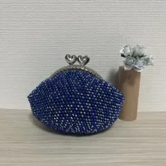ビーズがま口財布 ブルー