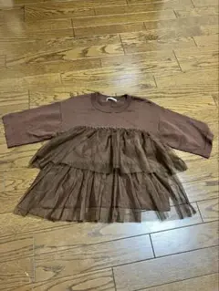 しまむらmysa チュールリブニットプルオーバー ブラウン L