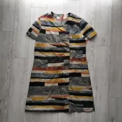 ワンピース アート柄 レトロ 総柄 半袖 ミディ丈