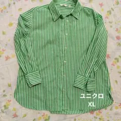 UNIQLO 緑と白のストライプ長袖シャツ XL