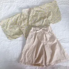 お値打ち　ハンドメイド　ベビー袴　小花柄　黄色　100日祝い　お宮参り