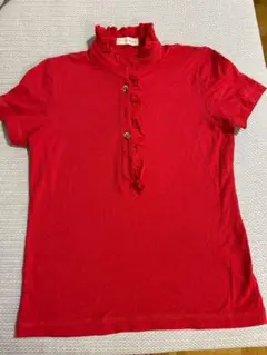 TORY BURCH フリル付きレッド半袖ポロシャツ