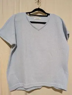 LOWRYS FARM Vネック ワッフルTシャツ ライトブルー Mのサムネイル
