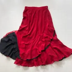 【美品】チャコット　社交ダンス リバーシブル ラップスカート 2WAY 黒 赤