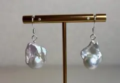 超高照り　本真珠　大粒バロックパール　フックピアス　艶あり SV925刻印