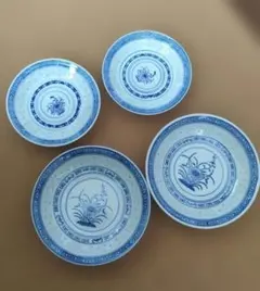 T1464★【景徳鎮蛍透大皿】染付 大皿 蛍透 龍図 景徳鎮製 旧家蔵出し 初だし 初出し 青花 青華