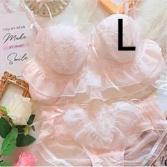 フリル 盛れるブラ 楽ブラ 下着2967ベビーピンクL ノンワイヤーブラショーツ