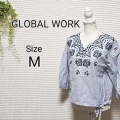 GLOBAL WORK 五分袖 ブラウス Mサイズ ブルー