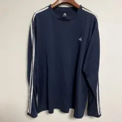 adidas ネイビー 3本ライン ポリエステル100% 長袖カットソー 2XL