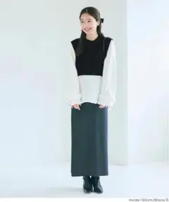 coca ニットベストセットフレアブラウス ブラック M