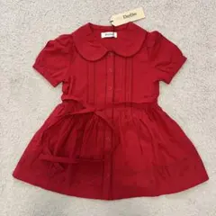 【未使用・タグ付き】BeBe 半袖赤ドレス ワンピース　100cm 希少