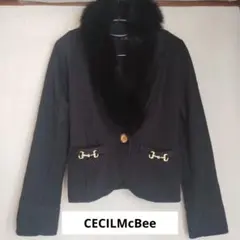 CECI McBEE セシルマクビーファー付きスパンコール入りブラックジャケット