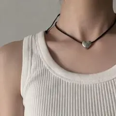 【ハートチョーカー】ペンダント/シルバー/ブラック/自分で結ぶ◯調節可能