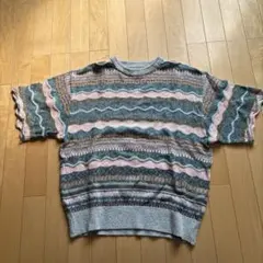 古着　半袖ニット マルチカラー 波模様