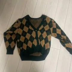 アーガイル柄 ボタン付きカーディガン