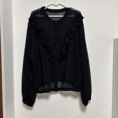 フリル メッシュ カーディガン ブラック