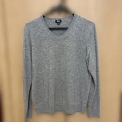 美品 ユニクロ グレー Vネック セーター カシミア L クリーニング済 メンズ