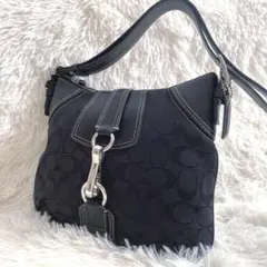 ✨美品✨コーチ ショルダーバッグ シグネチャー ホーボー 黒 ワンショルダー