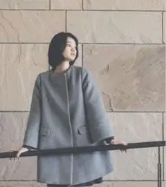 ノーカラーミドルコート　NATURAL BEAUTY BASIC グレー
