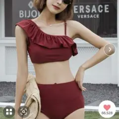 【最終価格】水着レディース フリルワンショルダーハイウエストビキニ 2点セット