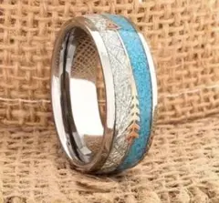 ヴィンテージ隕石とターコイズ ステンレススチールリング