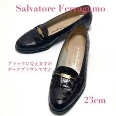 Ferragamo クロコ 型押し 本革 ローファー 23cm ブラック