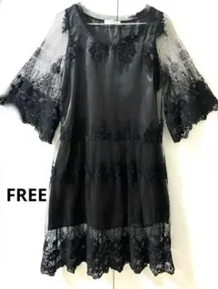 【未使用】Alphabet’s alphabet 総レースフレアワンピース　黒