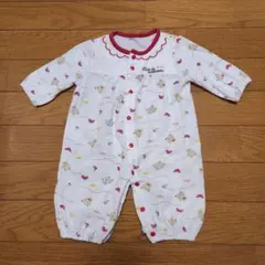 くまさん　クマ柄　くま柄　ロンパース　カバーオール　綿100　白地　50〜70