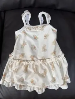 女の子ワンピース水着と水泳帽セット　サイズ100 クマ柄