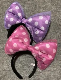 ディズニー　カチューシャ　ミニー　デカリボン　水玉　ピンク　紫　ドット　ビッグ