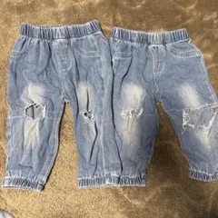 デニムブルー ダメージ加工 ボトムス 80