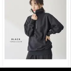 ブラック ハーフジップ スウェット M