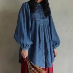 【美品】Bittoko ピンタックデニムブラウス　チュニック 長袖