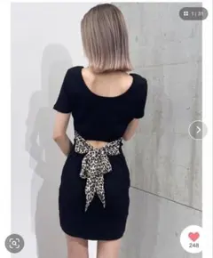 オープンバックヒョウ柄リボンミニワンピース2つセット